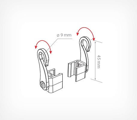 Swivel hanging hook clip F-HOOK-SW drawing with dimensions