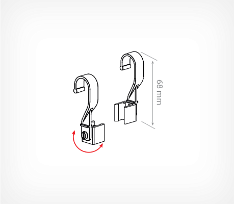 Swivel hanging hook clip TUBE HOOK drawing with dimensions