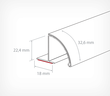 Curved branding profile CRV30 drawing with dimensions