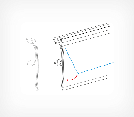 Flip-up price label holder for shelves with 25mm C-channel HSAC drawing with dimensions