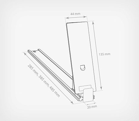 Pusher with high inclined back support and small front FORTA GROSSA-1 drawing with dimensions