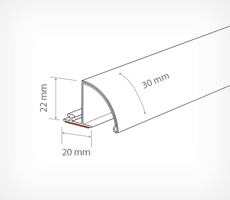 The rounded segmentation profile PRO30 drawing with dimensions