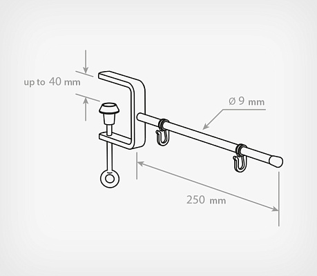 Metal clamp sign holder with hooks CLAMP–TUBE-I-H drawing with dimensions