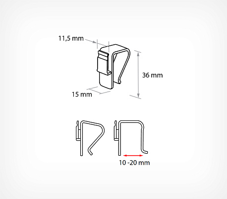 Wide edge (10-20 mm) fixture GRIP-10-20 drawing with dimensions