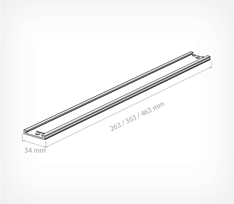 Pusher rail with 2 holes and stoppers PUSHER RAIL-34 drawing with dimensions