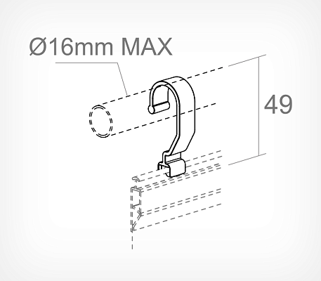 Suspension hook for GRIPPER profile GRIPPER HOOK drawing with dimensions