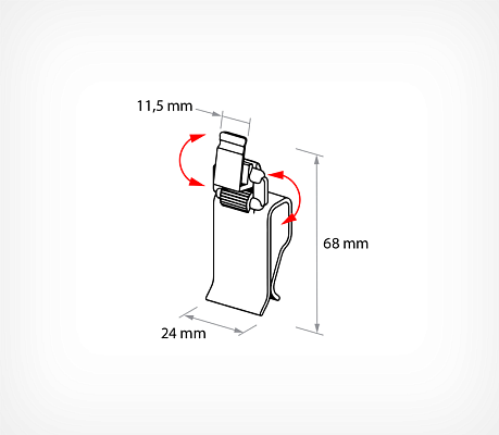 Short ratchet holder with mid-size clip CLIK Holder set L10 drawing with dimensions