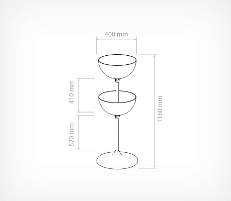 Double level display with 2 bowls UNIBOWL-TOWER-2 drawing with dimensions