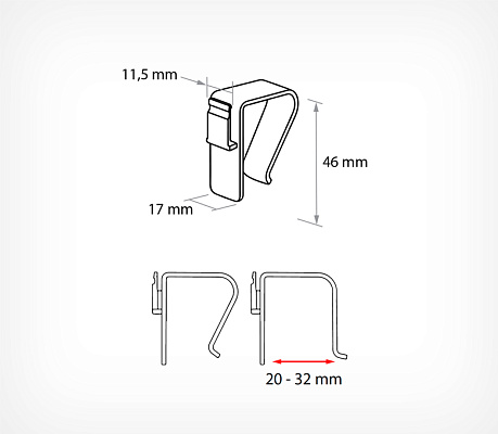 Thick edge (20-32 mm) fixture GRIP-20-32 drawing with dimensions