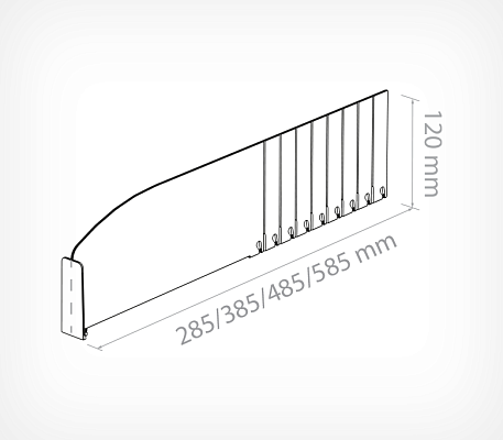 Breakable 120 mm T-divider with 80 mm high T-front DIV120-BT80 drawing with dimensions