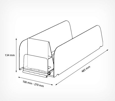 Metal pusher tray L485 straight  drawing with dimensions