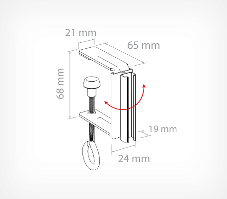 Metal clamp with plastic frame holder UNICLAMP-PF-FLEX drawing with dimensions