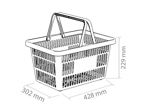 Plastic shopping basket with 2 plastic handles HANDY drawing with dimensions